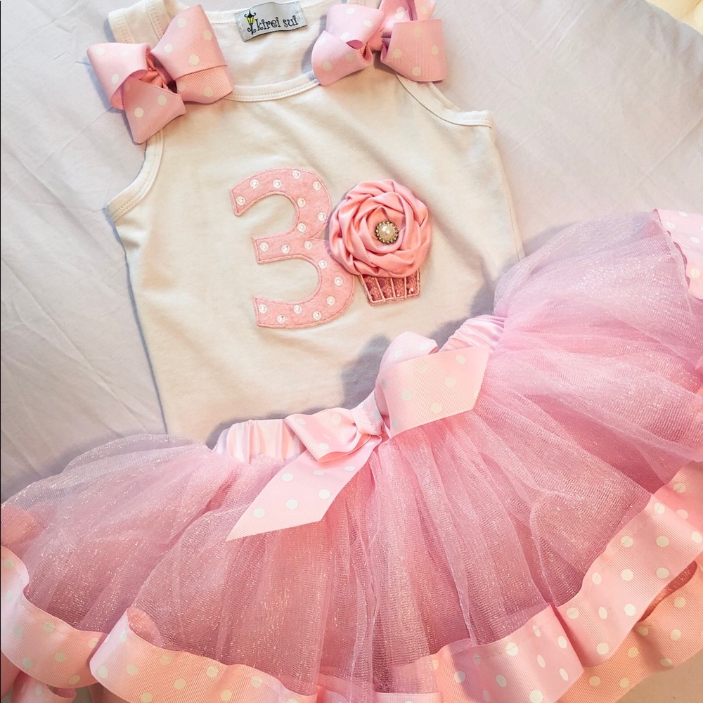 PINK TUTU and WHITE TOP 3rd BIRTHDAY OUTFIT